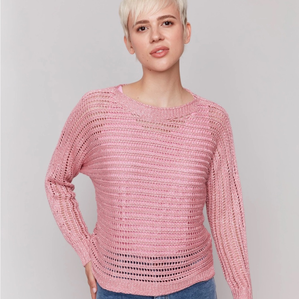 NWT Metallic Fishnet Dolman Sweater - Guava (Small)